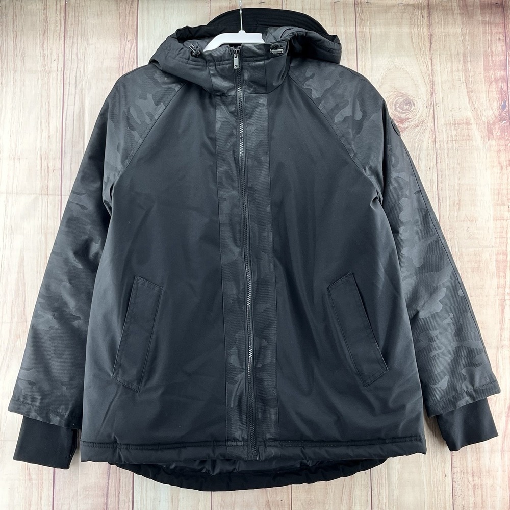Gap Fit Puffer Jacket Coat Sz S Water Resistant Fleece-Lined Pockets Camo‎ Black